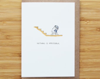 Tarjeta de R2-D2 contra las escaleras - Divertida - Cumpleaños - Tarjeta reciclada