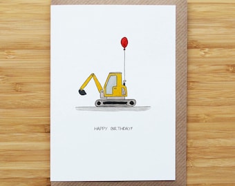 Digger Birthday Card - For Boy - Father - Recycled Card