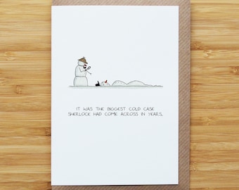 Snowman Sherlock Christmas Card - Funny - Recycled Card