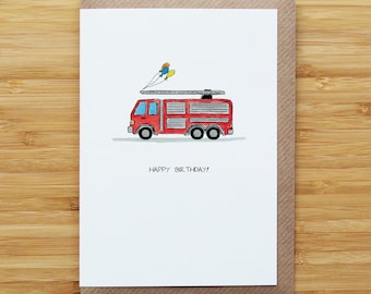 Fire Engine Birthday Card - Fireman - Fire Truck - Recycled