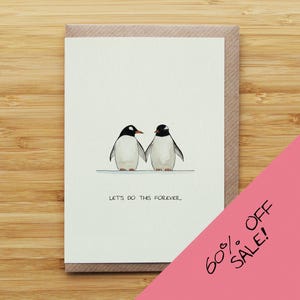 Penguin Love Card - 60% OFF SALE - Cute - Love & Valentines - Recycled Card