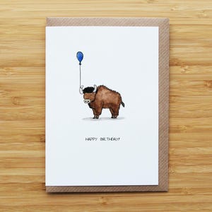 Carte d'anniversaire bison - mignonne - carte recyclée