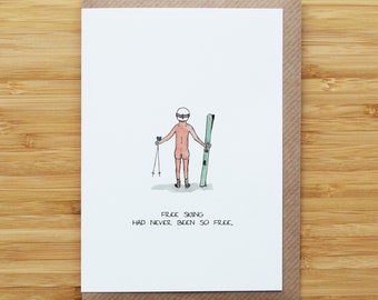 Naked Skier Card - Etsy