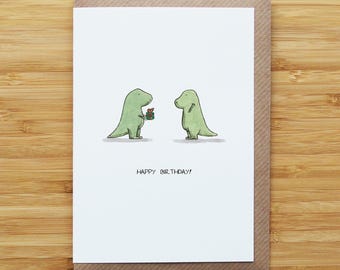 T-Rex présente une carte d'anniversaire - mignonne - carte recyclée