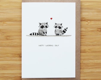 Wedding Raccoons Care - Cute - Recycled Card