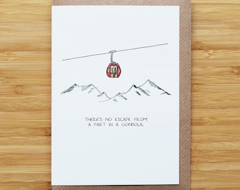 Fart Ski Gondola Card - Funny - Skiing - Recycled Card