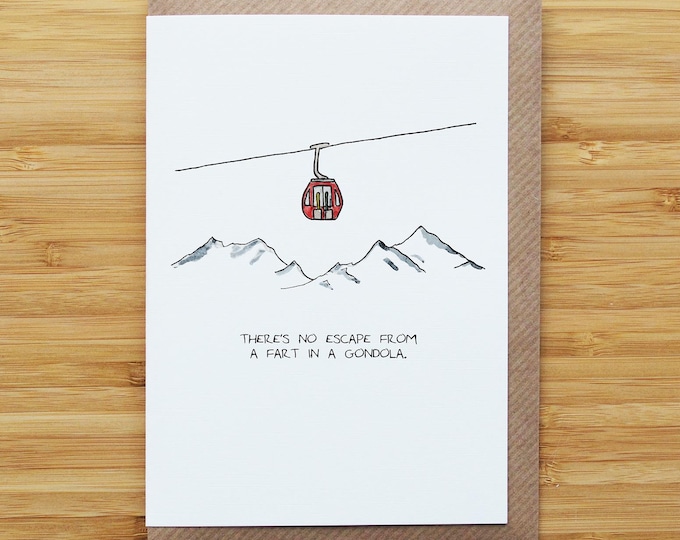 Fart Ski Gondola Card - Funny - Skiing - Recycled Card