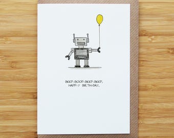 Robot Birthday Card - Funny - Gamer - Nerd - Recycled Card