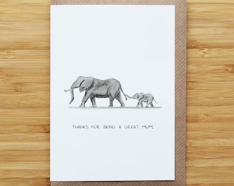 Elephant Card, Mothers Day Card, Elephants Greeting Card, Thank You ...