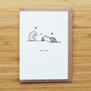 Love Narwhal and Polar Bear Card - Cute - Valentines - Heart Card (Caption)