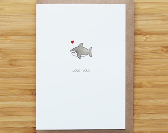 Love Tiny Shark Card - Cute - Valentines - Heart - Recycled