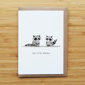 Two raccoons card