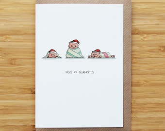Pigs in Blankets Christmas Card - Cute - Recycled Card