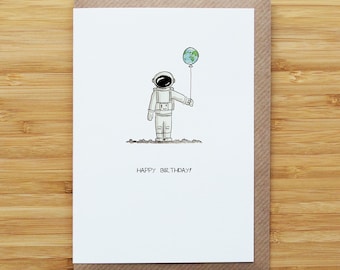 Space Birthday Card - Astronaut - Moon - Recycled