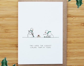 Snowman Curling Christmas Card