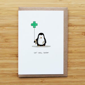 Tarjeta de pingüino "Que te mejores pronto"