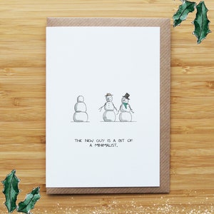 Minimalistische kerstkaart sneeuwpop