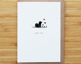 Love Panda Card - Cute - Valentines - Heart - Recycled