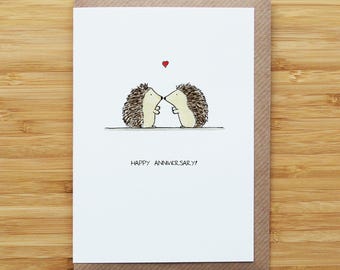 Anniversary Hedgehogs Card - Cute - Recycled Card