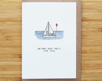 Birthday Boat Party Card - Cute - Recycled Card