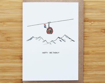 Birthday Ski Gondola Card - Painting - Birthday - Recycled Card