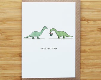 Dinosaur Presents Birthday Card - Cute - Recycled Card