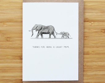 Elephant Mum Card - Cute - Mother's Day - Recycled Card