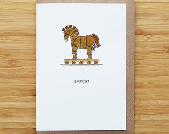 Trojan Horse Card - Funny - Birthday - Recycled Card