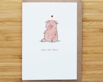 Love Pig Card - Cute - Valentines - Heart - Recycled
