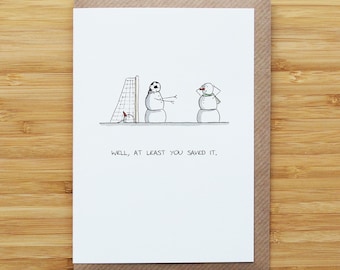 Snowman Football Save Christmas Card - Funny - Recycled Card