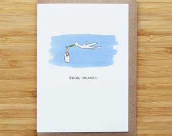 Stork Card - Newborn - New Baby - Recycled Card