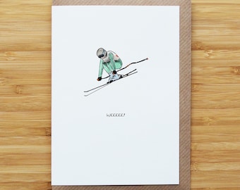 Downhill Skier Card - Alpine Racer - Funny - Recycled Card