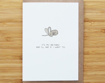 Sleeping Mouse Birthday Card - Napping - Recycled Card