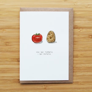 Tarjeta de tomate y patata - Divertida - Comida - Americana - Tarjeta reciclada