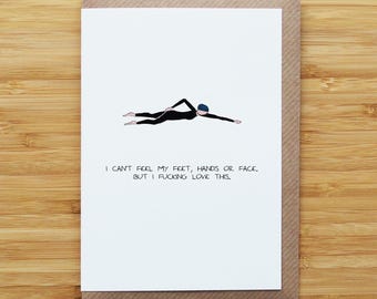 Swimmer Woman Card - Funny - Cold Water Swim - Recycled Card