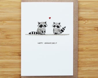 Anniversary Raccoons Card - Cute - Recycled Card