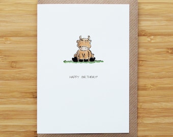 Little Highland Cow Birthday Card - Cute - Recycled