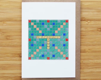 Tarjeta de cumpleaños de Scrabble - Juegos de mesa - Tarjeta reciclada