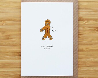 Gingerbread Man Bite Christmas Card - Funny - Recycled Card