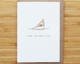 Stretching Woman Card - Funny - Yoga - Recycled Card