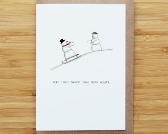 Snowman Sledge Christmas Card - Funny - Recycled Card