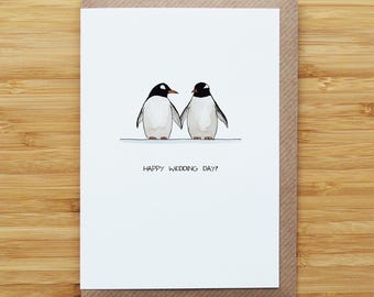 Wedding Penguins Card - Cute - Recycled Card