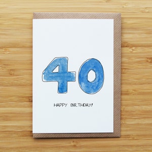 Cartão de 40º aniversário - Aquarela e tinta (várias cores disponíveis!)