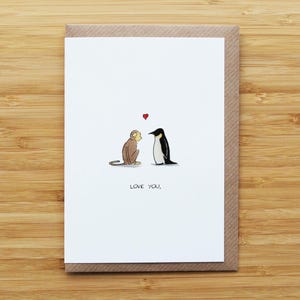 Liebes Affe & Pinguin Karte