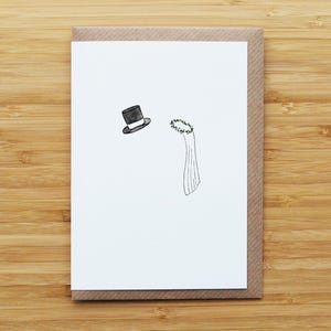 Tarjeta de boda con sombrero de copa y velo - Novios - Tarjeta reciclada