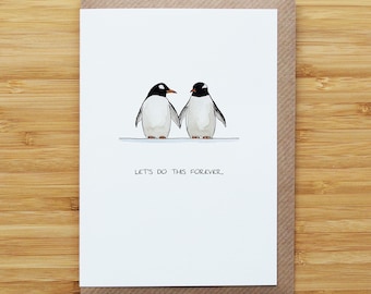 Tarjeta de amor de pingüino - Bonita - Amor y San Valentín - Tarjeta reciclada