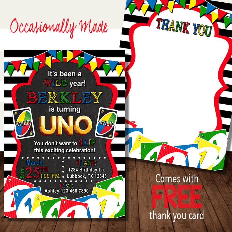 UNO card game first Birthday Invitation Digital File or Etsy