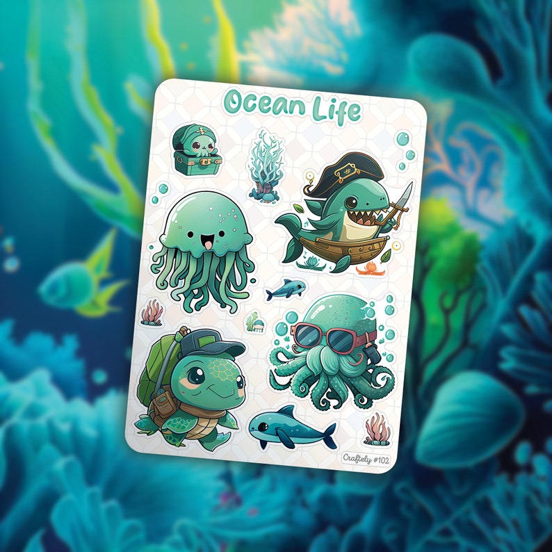 Ocean Life Stickers Cute Underwater Sticker Scrapbook Etsy