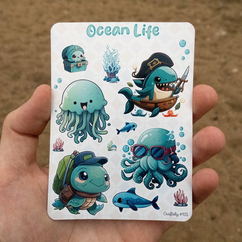 Ocean Life Stickers Cute Underwater Sticker Scrapbook Etsy