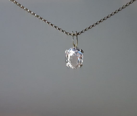 Morganite Necklace. .72ct. 7x5 oval. 18" Sterling… - image 1